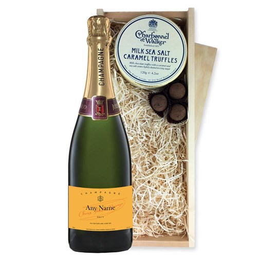 Personalised Champagne - Yellow Label And Milk Sea Salt Charbonnel Chocolates Box